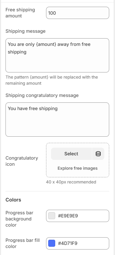 shipping bar settings